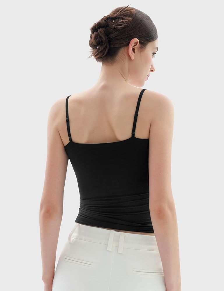 PUMIEY Tank Top for Women Square Neck Spaghetti Straps